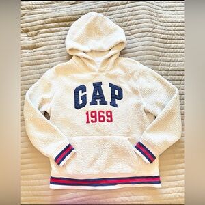 GAP Logo 1969 Sherpa Hoodie Sweatshirt - Kids size XL - fits women’s size 2